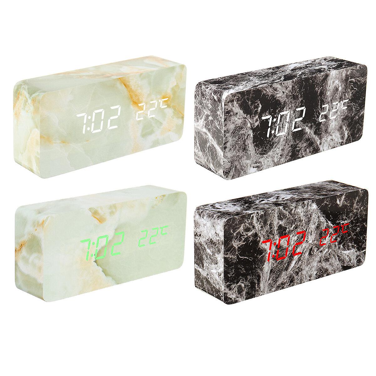 Led Marble Pattern Alarm Clock Creative Led Voice Control Digital Electronic Desktop Clock Temperature Display