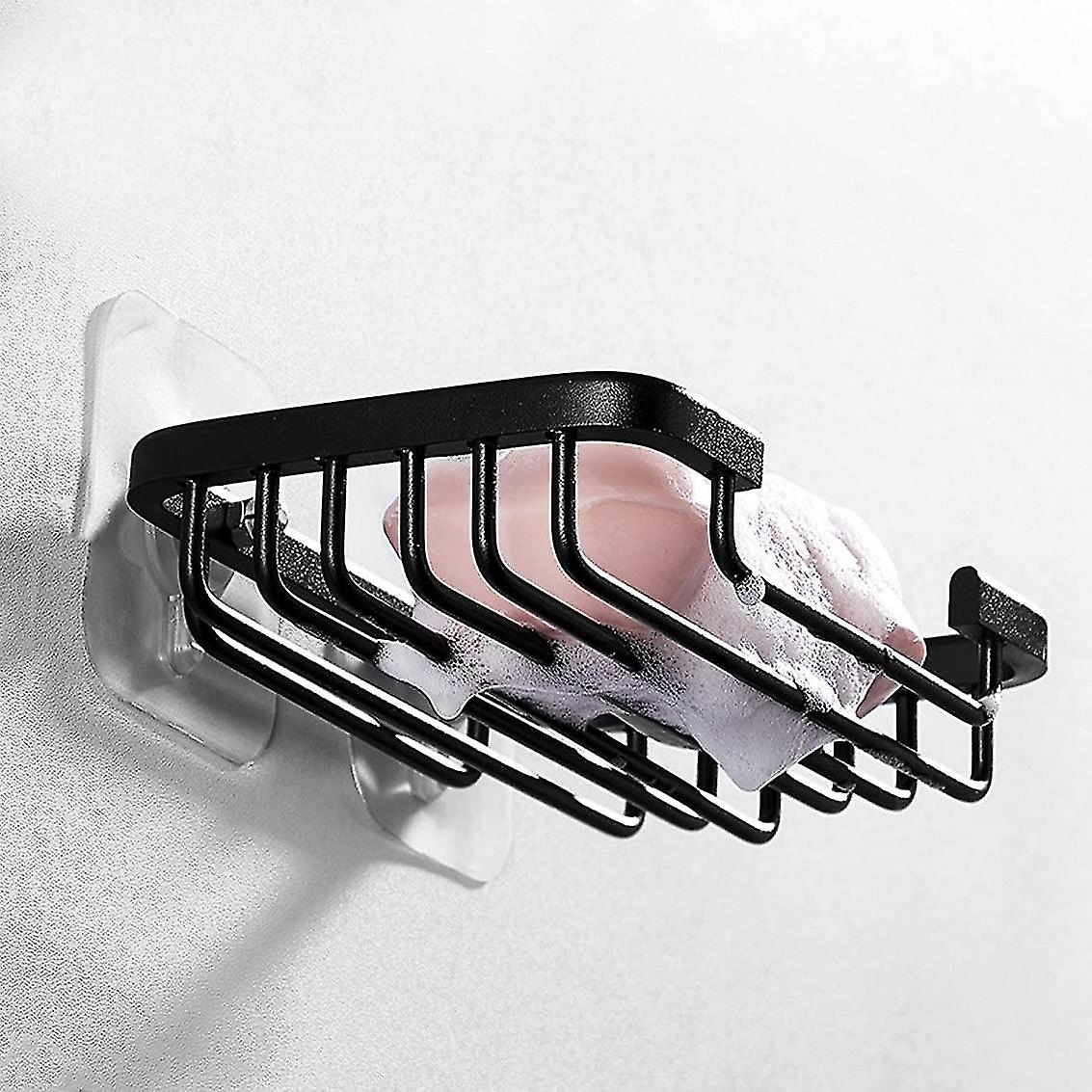 Porta Jabón De Pared 4 Niveles Con Ganchos - Acero Inoxidable Negro Mate, Autodrenante - Para Ducha, Bañera O Cocina