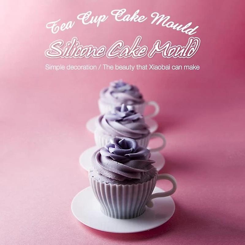 Silicone Baking Teacups with Saucers Cupcake Mold Tea Set Reusable Cupcake Molds New