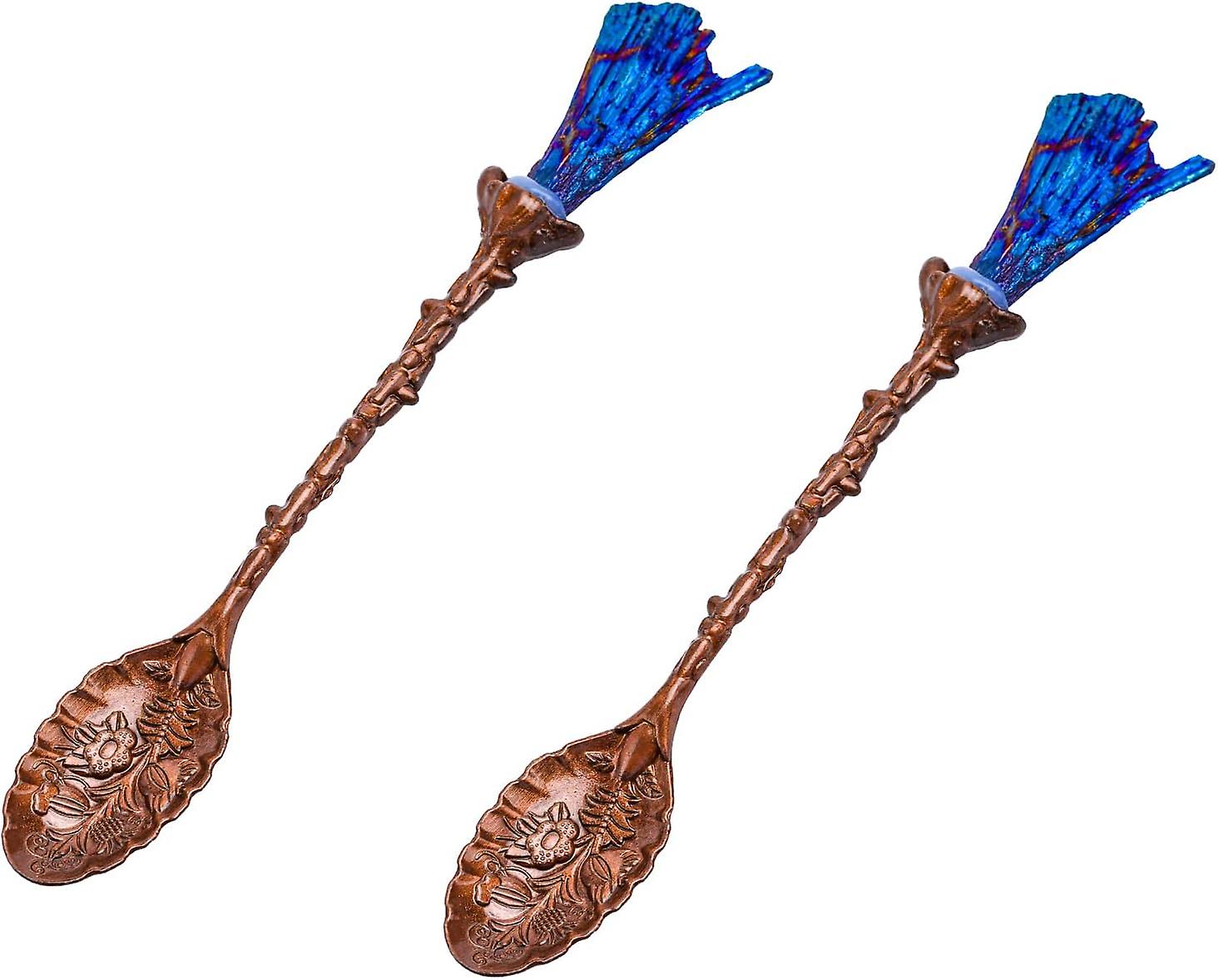 2 Pcs Tourmaline Crystal Alloy Spoons Retro Spoons Coffee Spoons Tea Spoons Dessert Spoons Ice Cream Spoons For Cafe