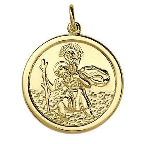 9ct Gold 26mm round solid St Christopher Pendant