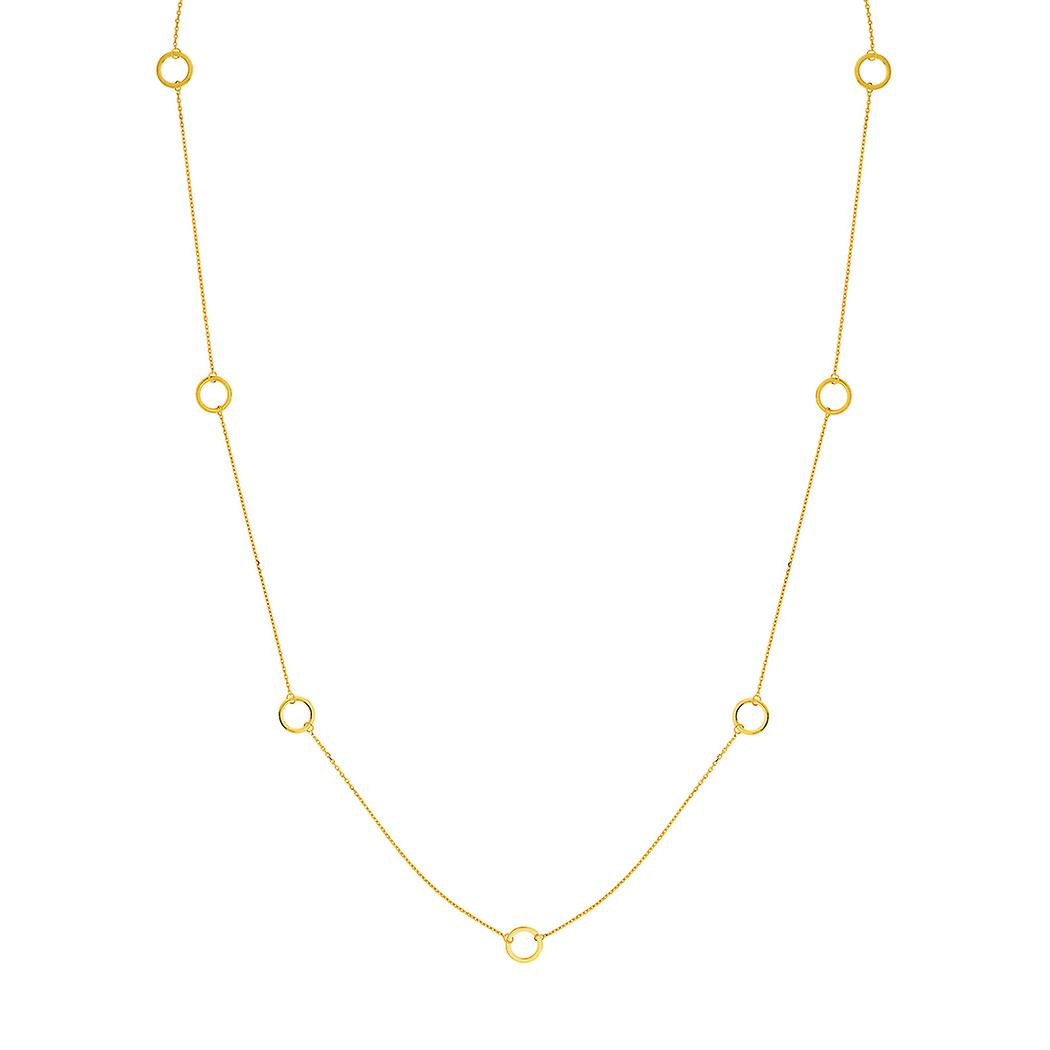 Colar ajustável com pingente de círculo vazado em ouro amarelo 14k, 7 peças, 45 cm (18 polegadas), para mulheres.