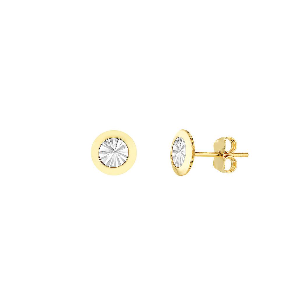 10k Yellow and White Gold Button Stud Earrings Sparkle Cut Backwall-Stud Earring for Women