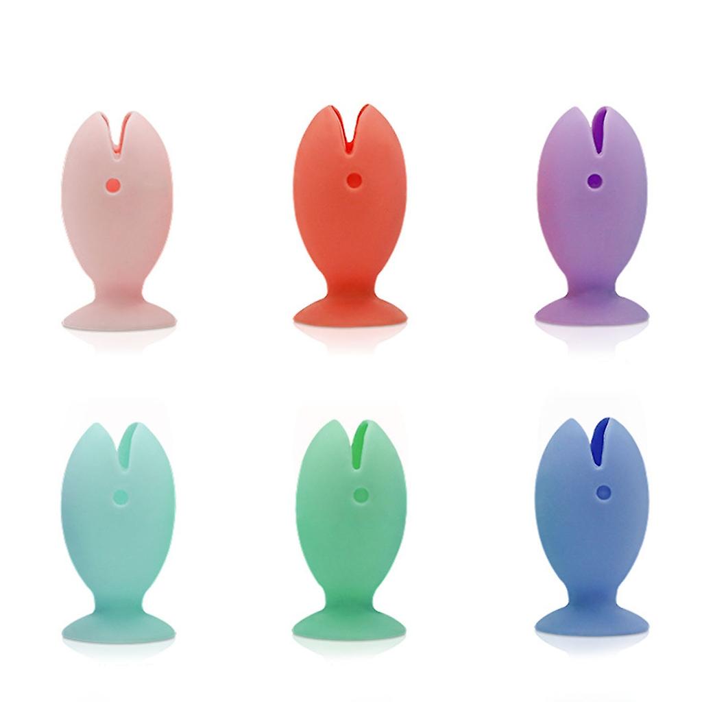 6pcs Silicone Fish Toothbrush Holder Cartoon Organization Shelf Accessory