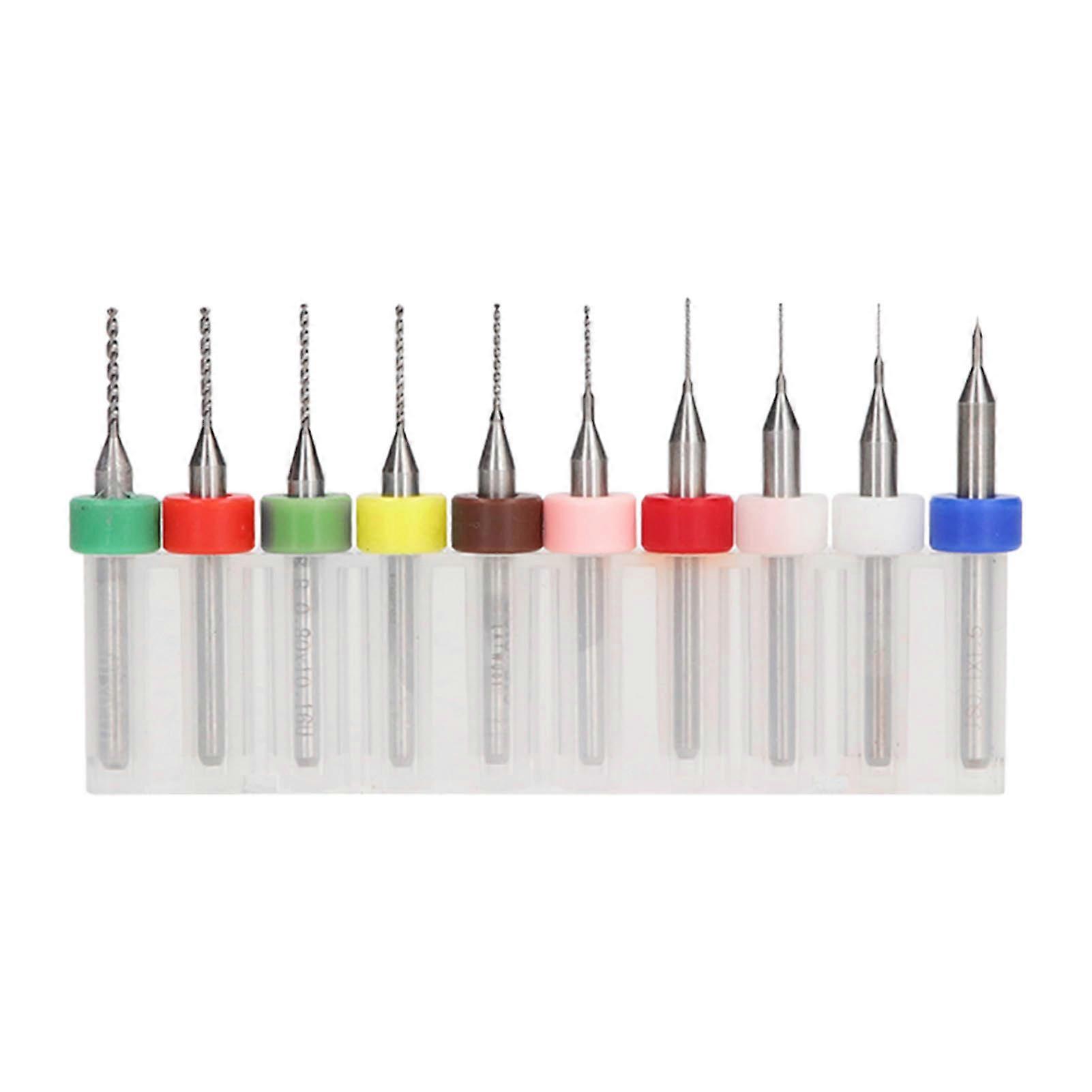 10 Pcs Twist Drill Bit Set 1/8in Shank Tungsten Steel Strong Abrasion Resistance High Hardness Drill Bits 0.1‑1mm 