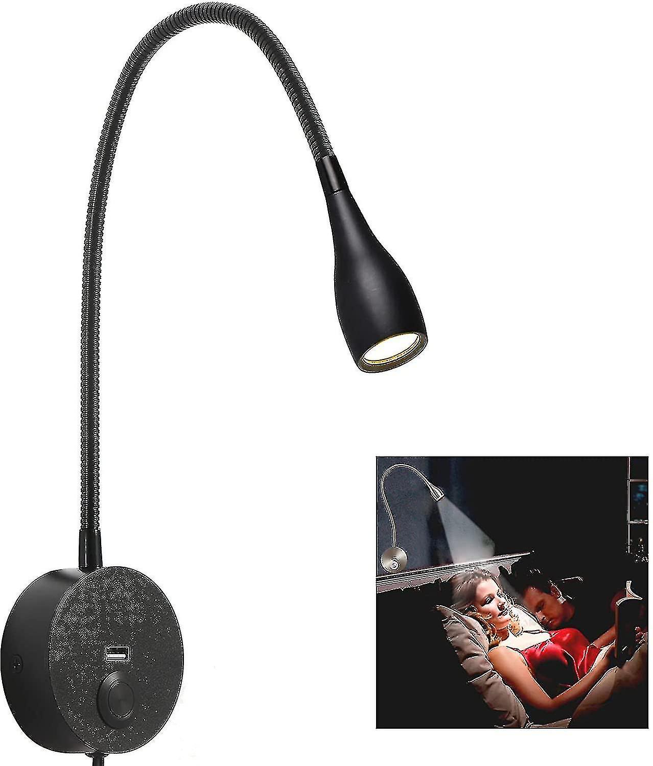 Dimmable Bedside Reading Light, Minimalist Led Bed Reading Lamp Headboard Wall Surface Mount With Usb Charger (matte Black)