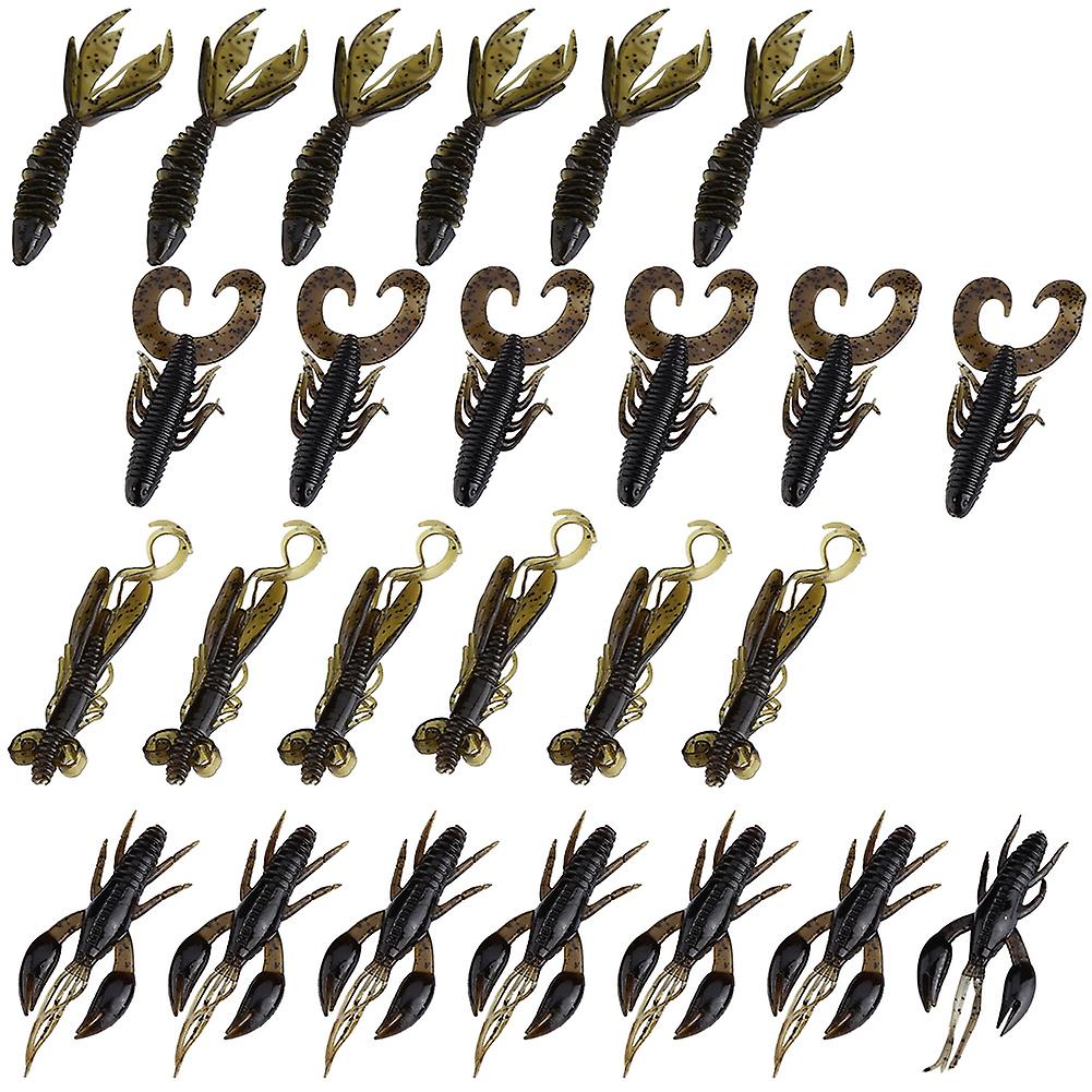 25 Pcs Soft Silicone Fishing Lures Crayfish Shrimp Bass Pike Lures (Brown)
