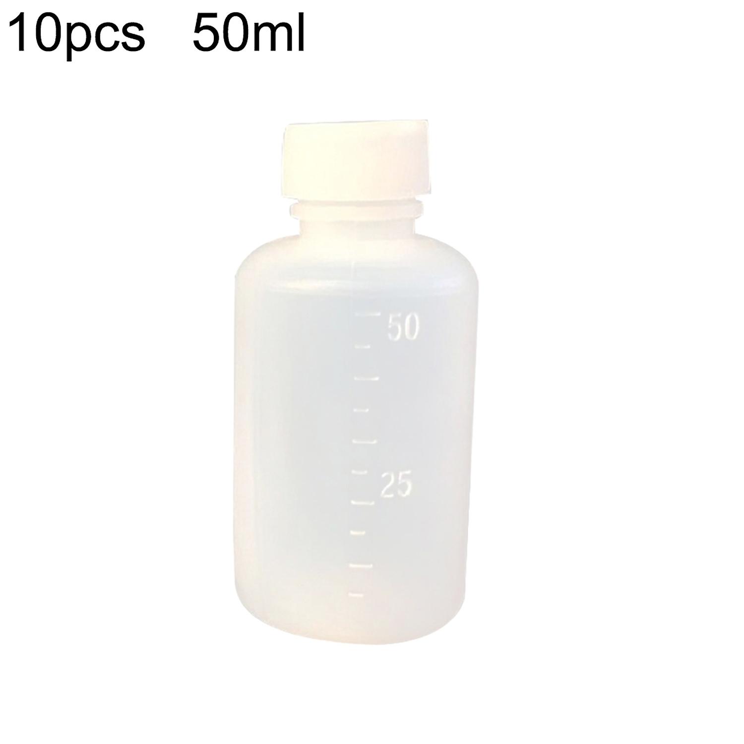 10Pcs 50ml Scale Bottles Clear with Cap Plastic Empty Medicine Container for Home