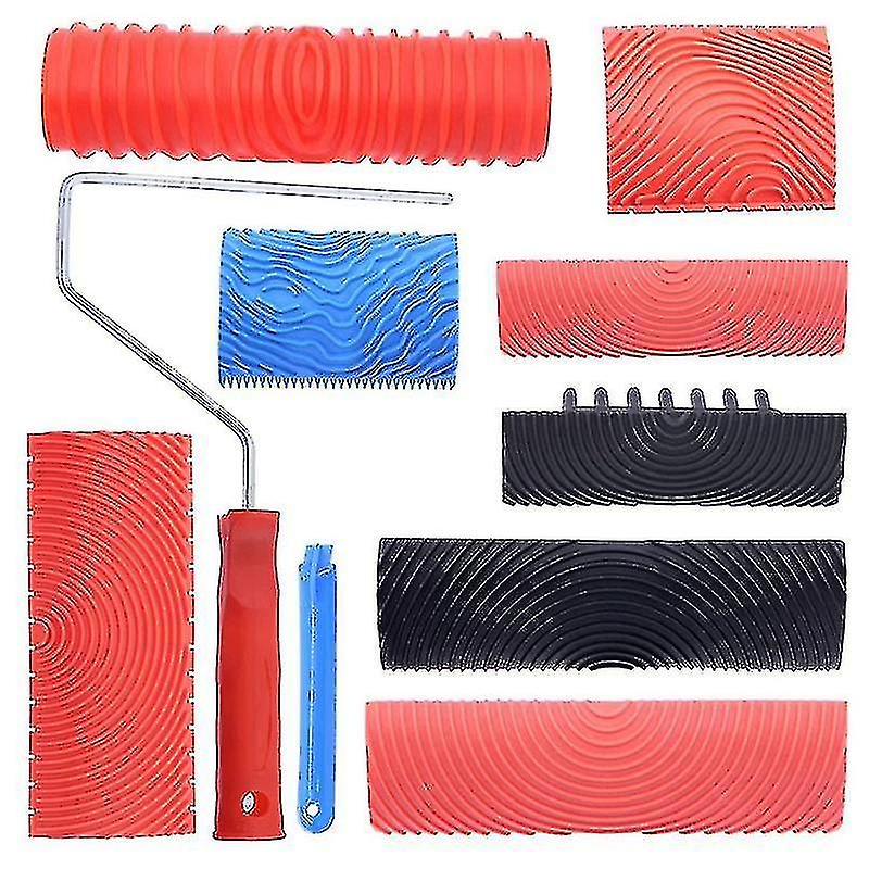 8 Pcs Wood Graining Painting Tool Set Rubber Grain Texture Pattern Roller With Handle, For Diy Floo