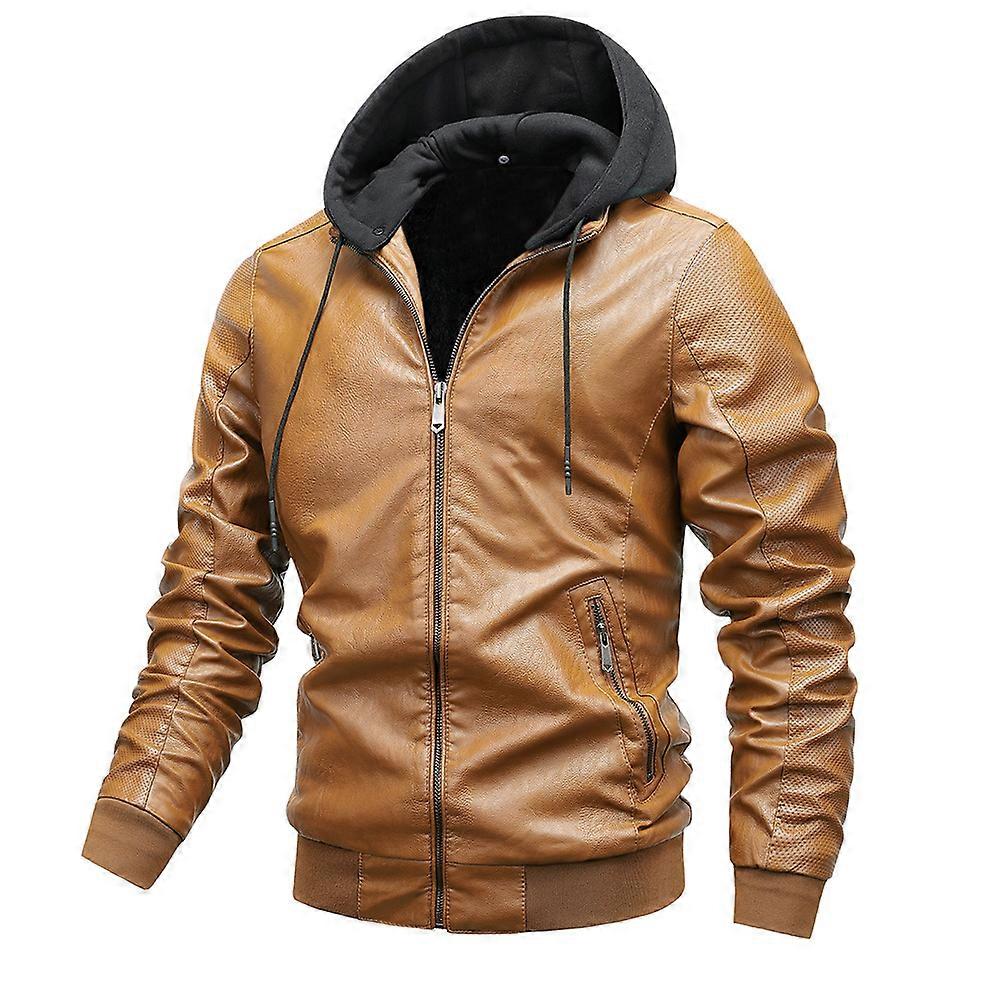 Modieuze heren winterleren jas met capuchon