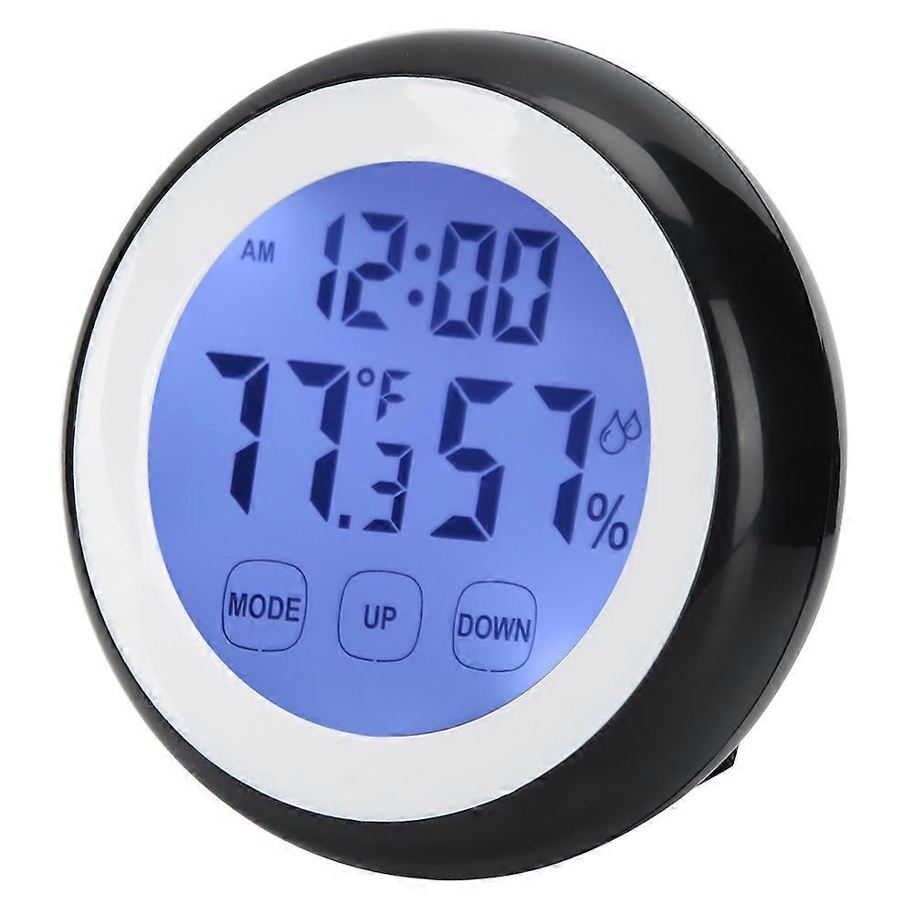 Round Shape Household Touching Digital Electronic Alarm Clock With Temperature Humidity Display