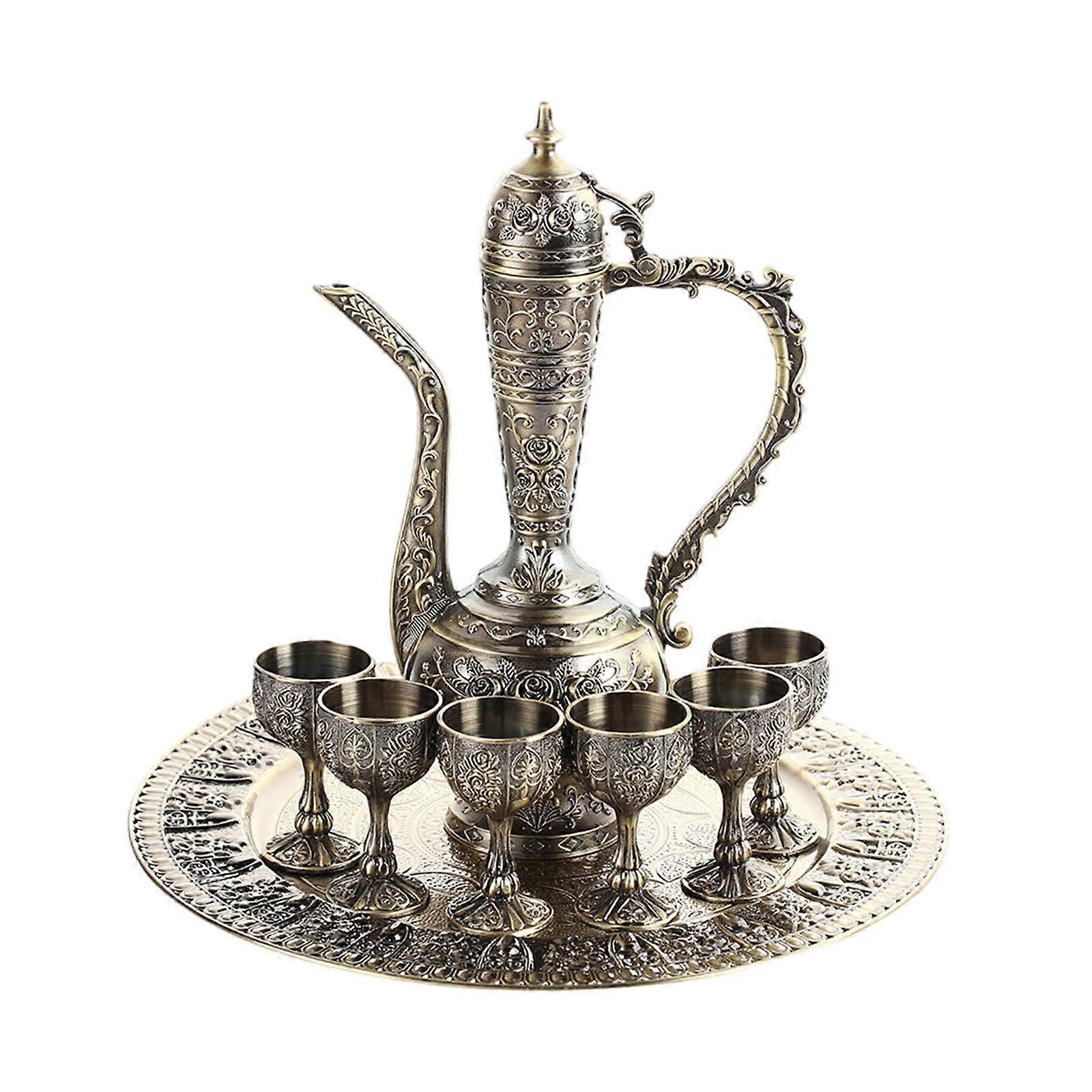 Tyrkisk kaffesett med grytekopper Brett Metallkopp for ferie spisestue Hjem
