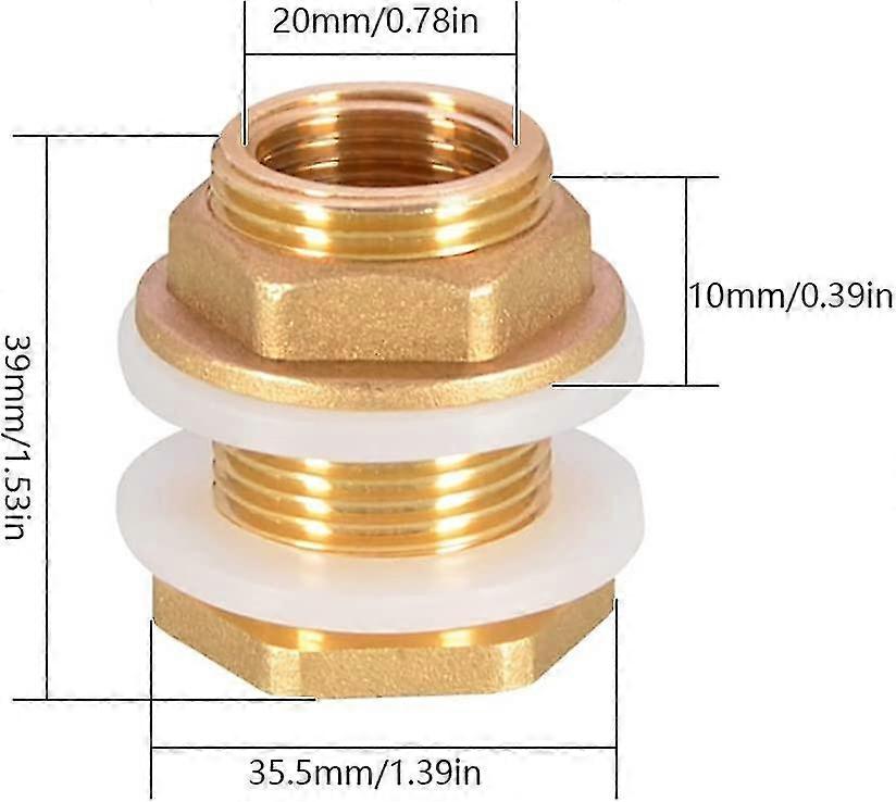 2 stk. Dn20 3/4 messing vandtank vandslange fitting adapter vandhane regn spand muffe messing tank muffe
