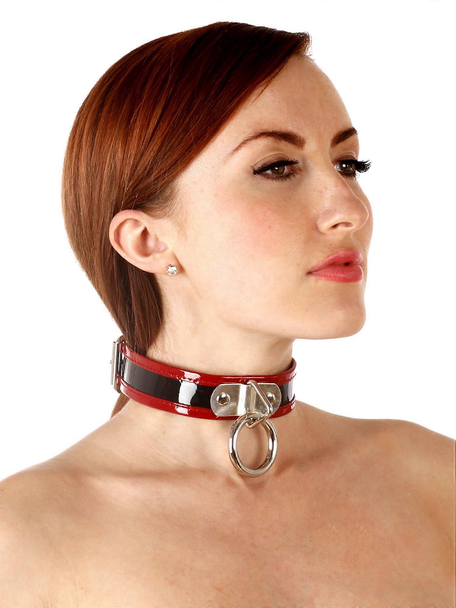Patent Leather Choker With Chunky O Ring In Red & Black