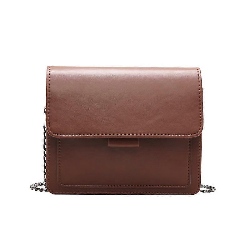 Women's versatile wide shoulder strap small square bag brown