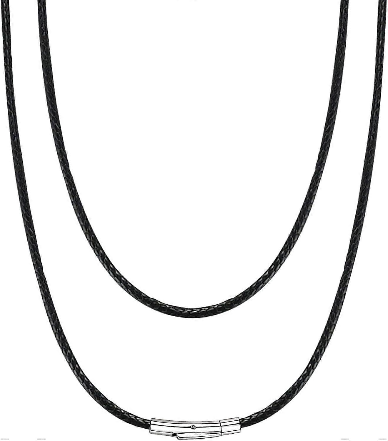 Vattentät flätad läder halsband sladd för män kvinnor med rostfritt stål / svart lås, 2/3mm bredd, 16"-30" längd, svart / brun flexibel vävd vax r