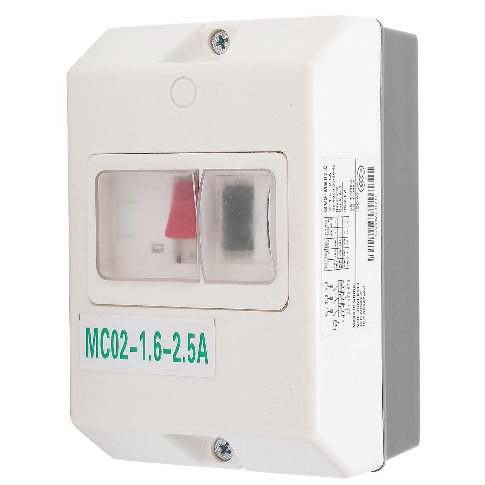 Motor Protection Switch Circuit Breaker MC02?1.6?2.5A 50/60Hz ABS Waterproof 220V/380V