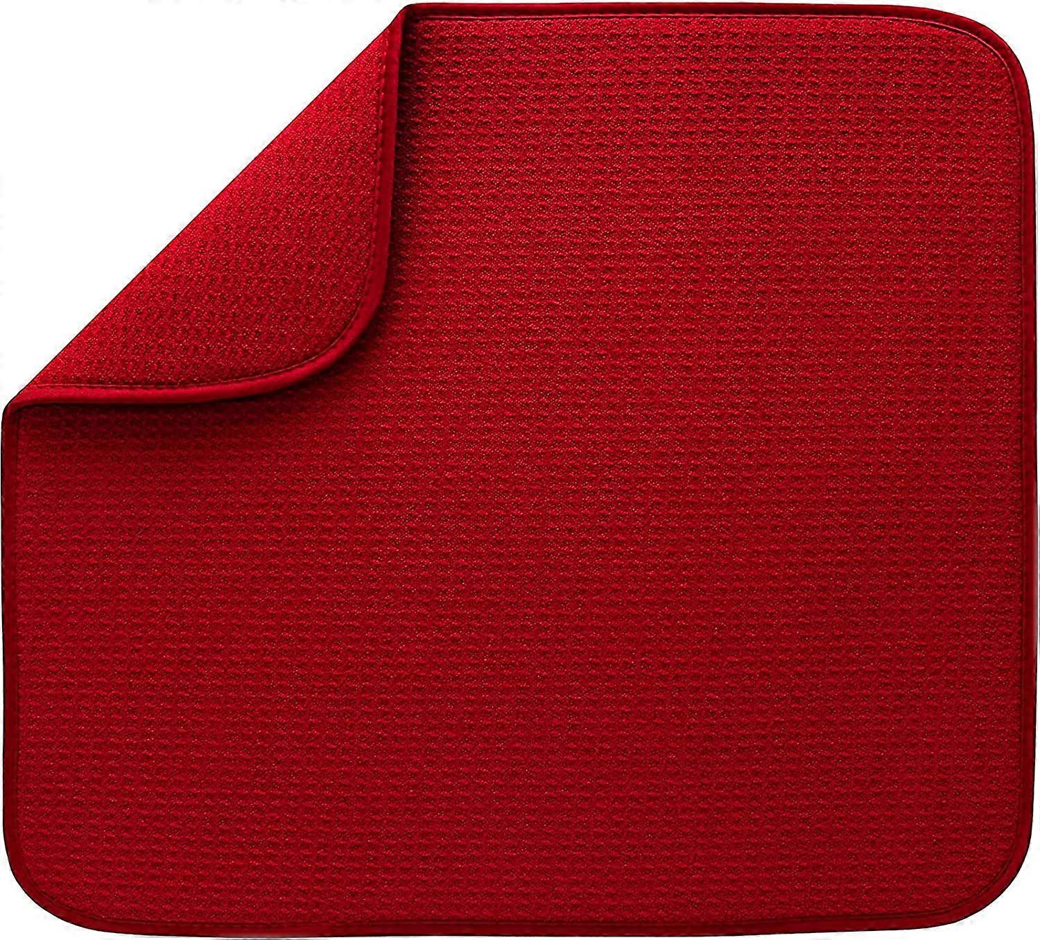 Tapete de Secagem de Pratos Microfibra Absorvente e Reversível para Cozinha, 16 Polegadas x 18 Polegadas, Vermelho Chama