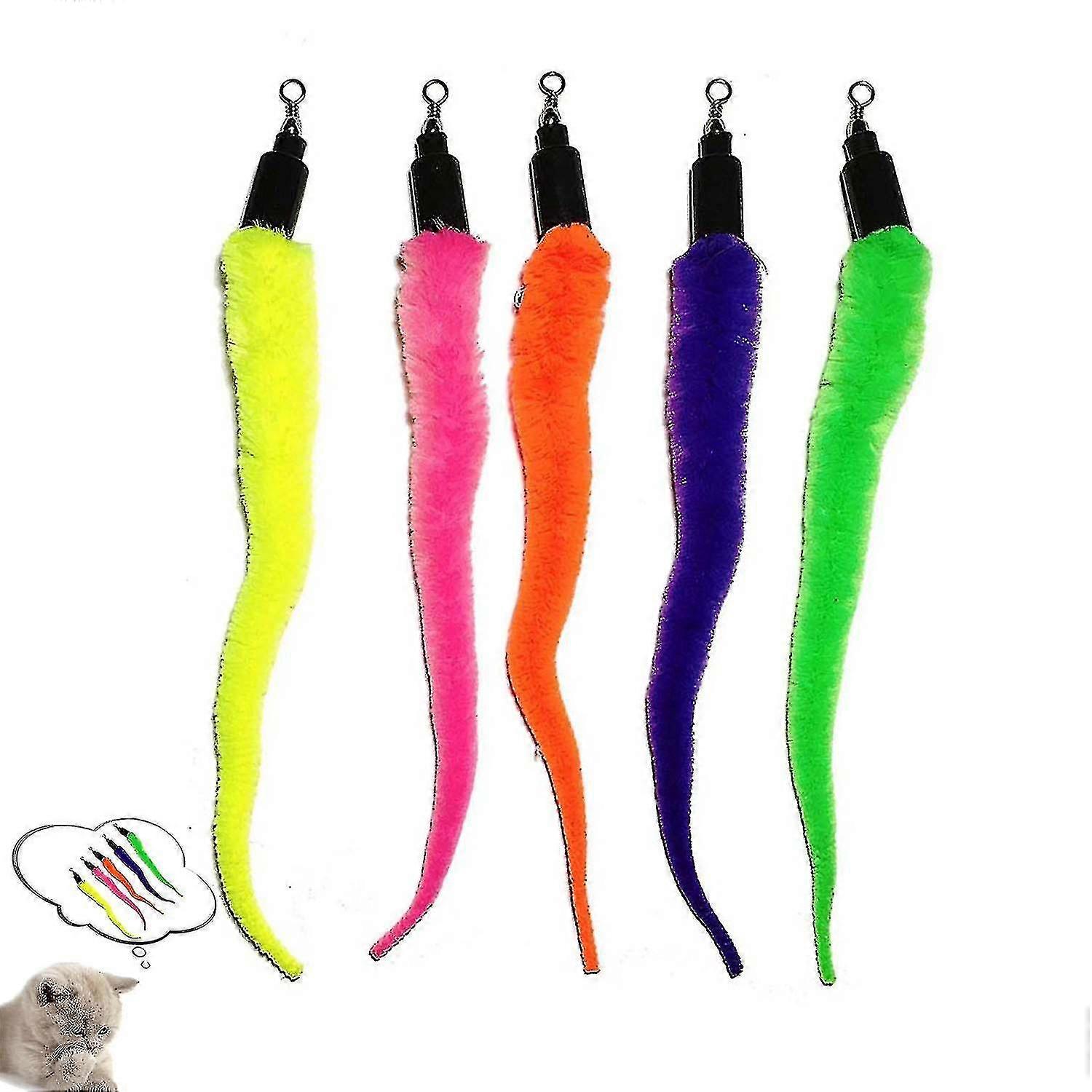 5 Pack Replacement Worms For Wands Toy For Cat & Kitten