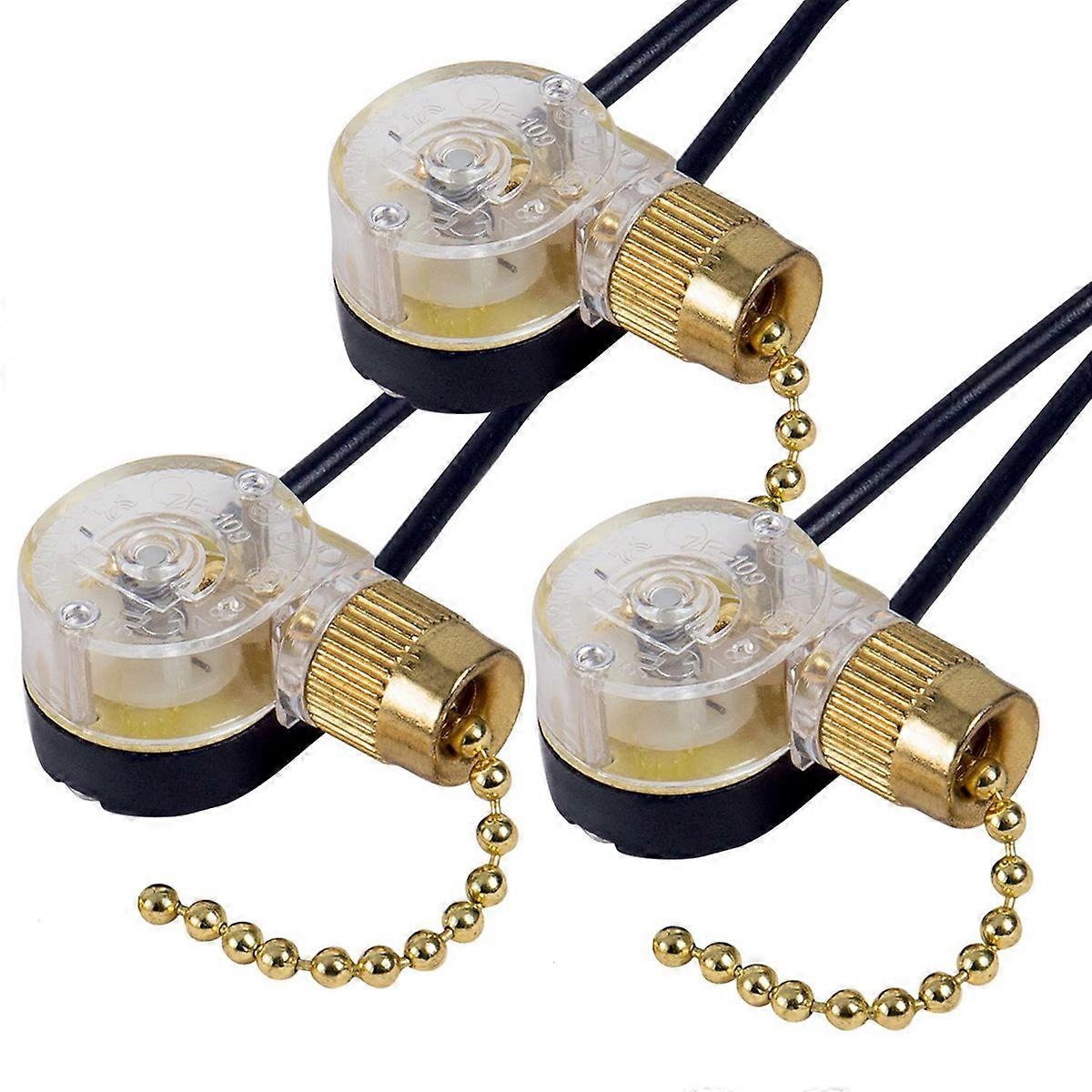3Pack Ceiling Fan Light Switch ZE-109 Fan Switch Ceiling Pull Chain Switch Replacement (Brass)