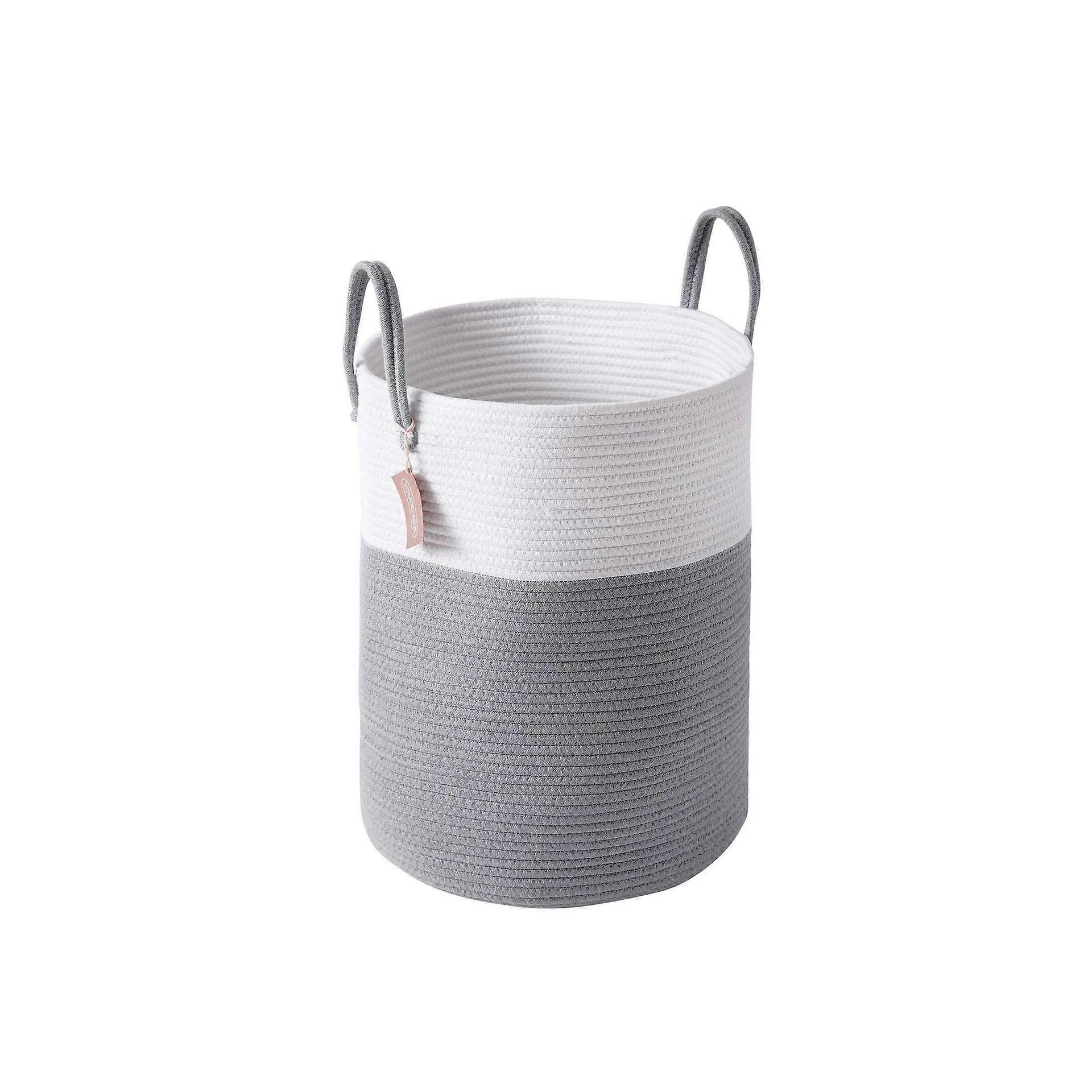 Large foldable laundry basket with handle Toy storage basket Storage basket with handle Handmade white and gray 46 x 38 cm