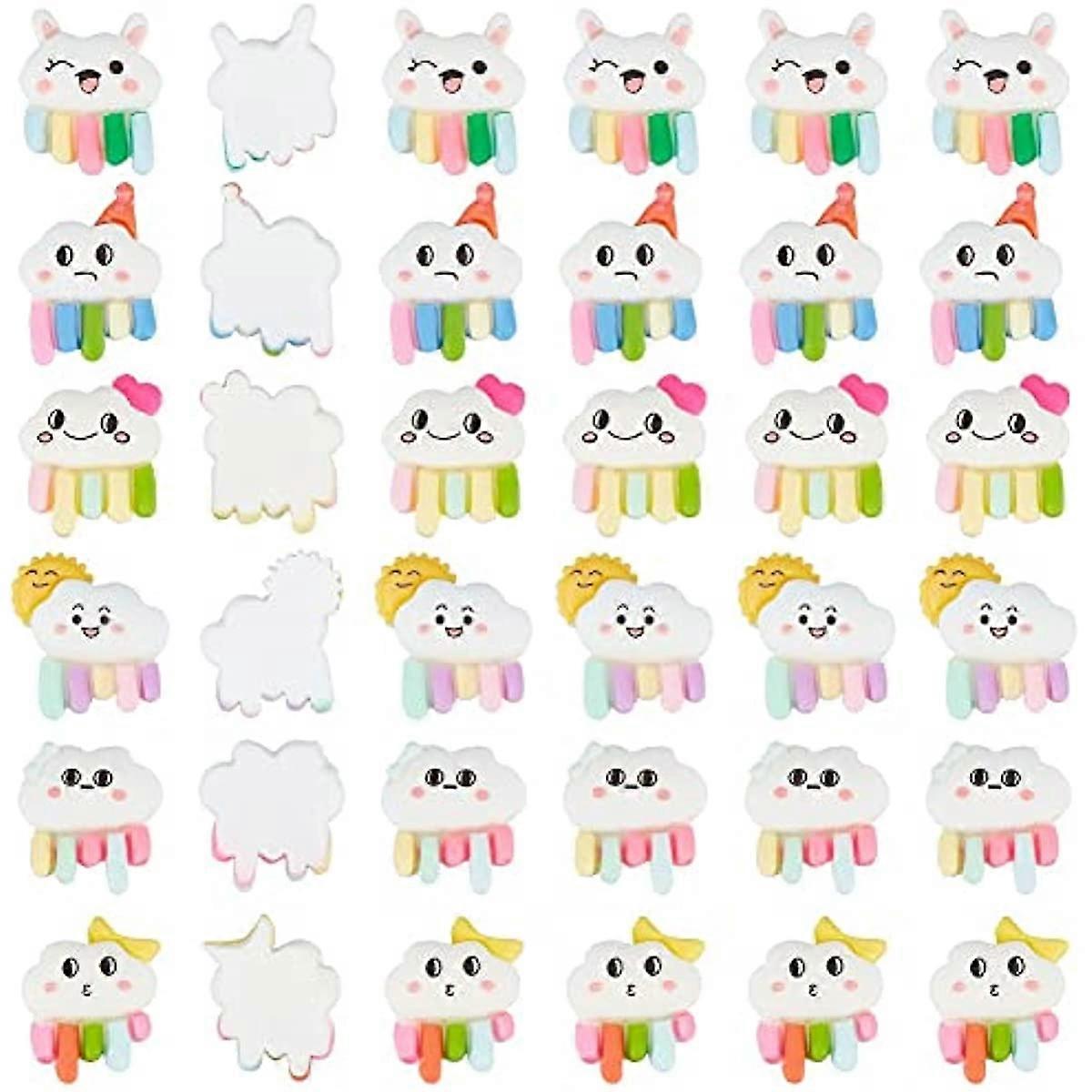 1 Box 60Pcs 6 Styles Rainbow Cabochons Resin Cloud Cabochon Opaque Cartoon Weather Charm Charms Bulk