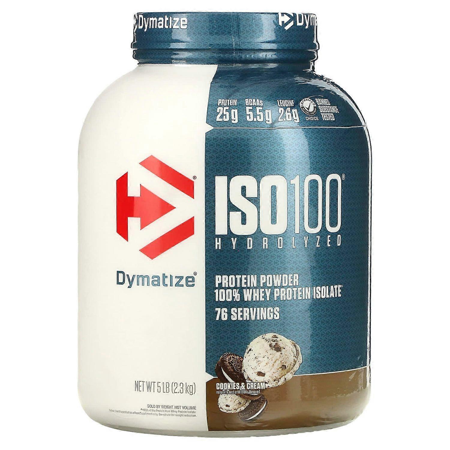 Dymatize, ISO100加水分解, 100%ホエイプロテインアイソレート, クッキー&クリーム, 2.3 kg (5 lb)