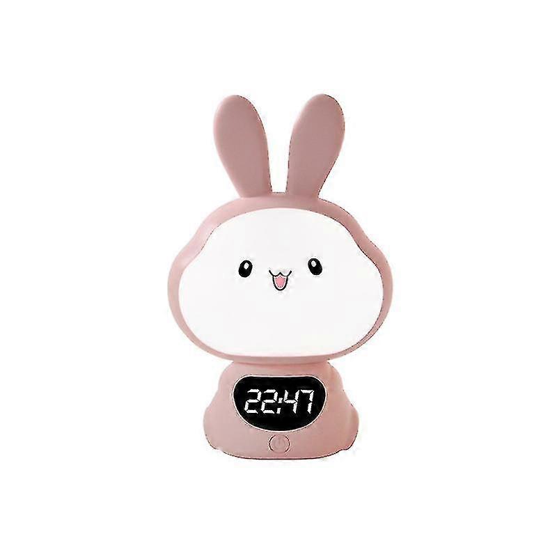 Charming Bunny Clock Lamp - Portable Dimmable LED Desktop Light with Rotating Feature - USB Rechargeable Bedside Lamp