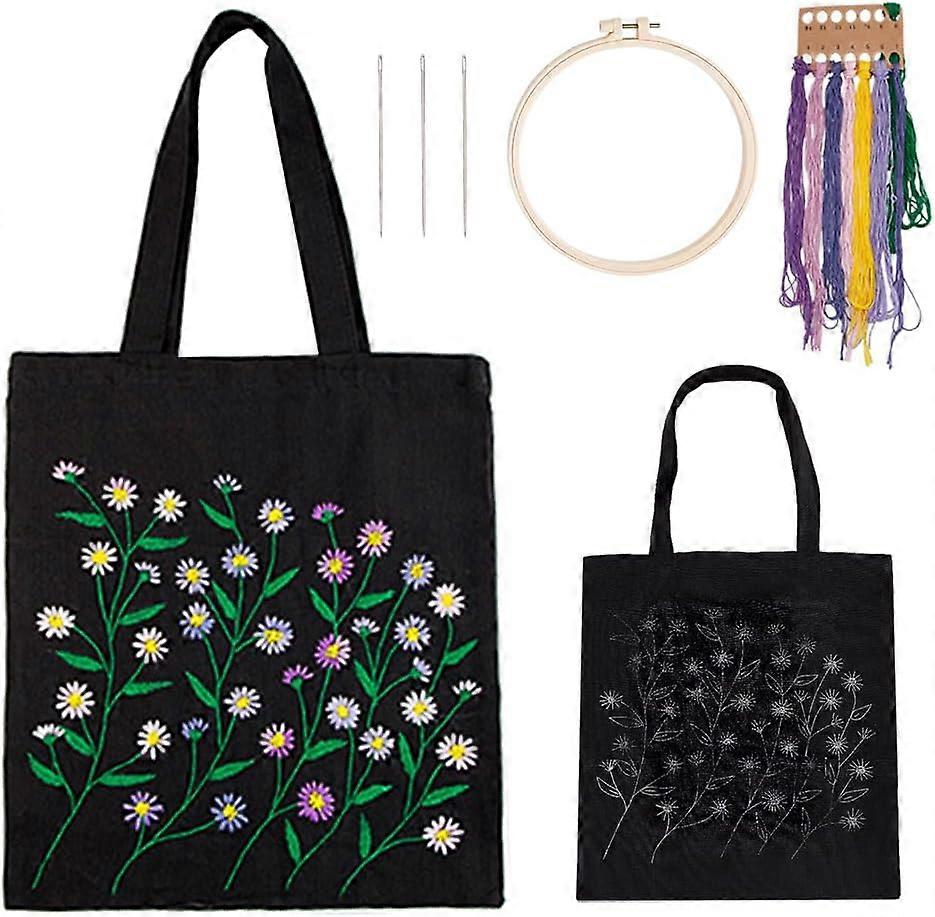Canvas Tote Bag DIY Embroidery Kits Personalized Canvas Bag Cross Stitch Kits with Flower Pattern DIY Crafts Kits