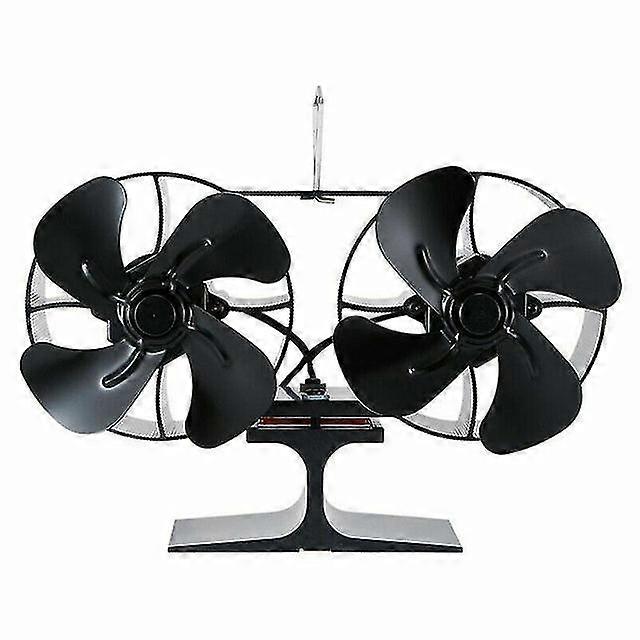 8 Blades eldstadsfläkt dubbla huvuden motor värmedriven vedspisbrännare svart anodiserad aluminium spisfläkt