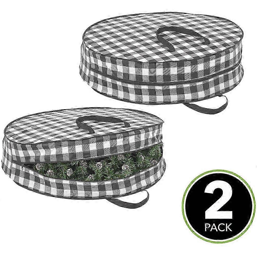 2pcs Round 30 Inch Wreath Storage Container with Handle, Fabric Christmas Wreath Storage Bag, Protector, Wreath Storage Bag Container, Holiday Decorat