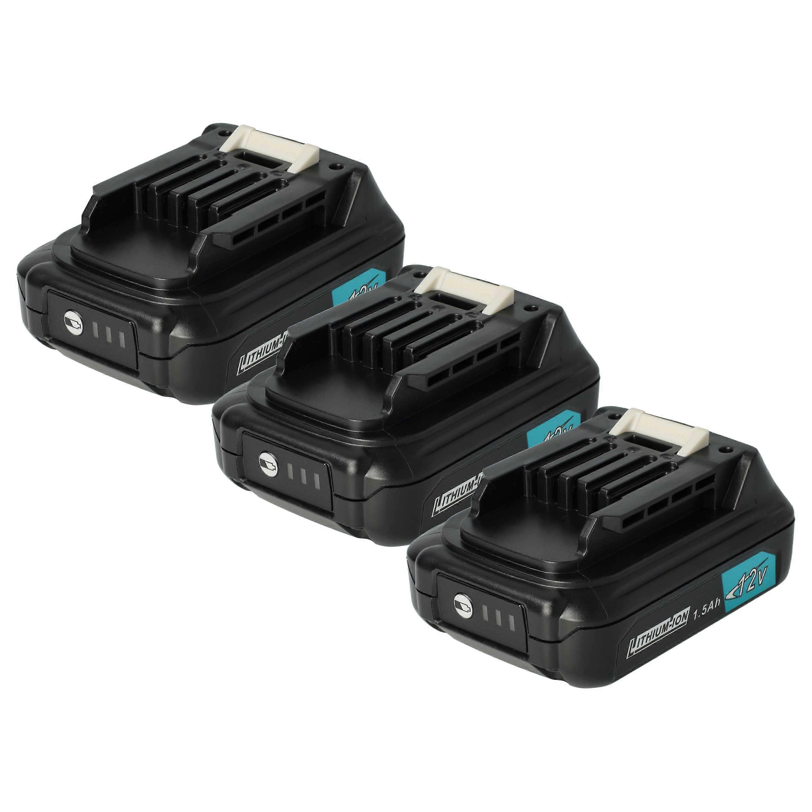 vhbw 3x Akku kompatibel mit Makita DF331DSMJ, DF331DWAX2, DF331DY1J, DF331DWYX2, DF331DWYE, DF331DWME, DF331DWAE Werkzeug (1500 mAh, Li-Ion, 12 V)