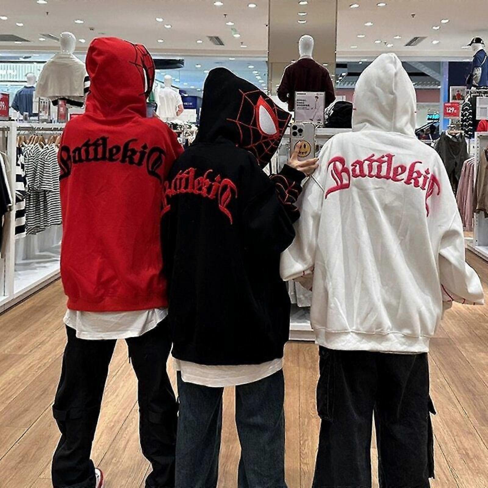 Women's White Spiderman Graphic Zip Up Hoodie with Masked Hood