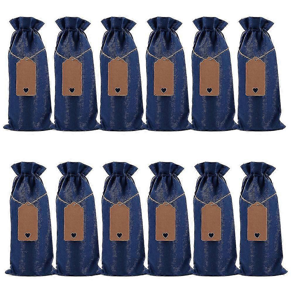 12-pack Reusable Linen Drawstring Wine Bottle Bags With Blank Labels fi