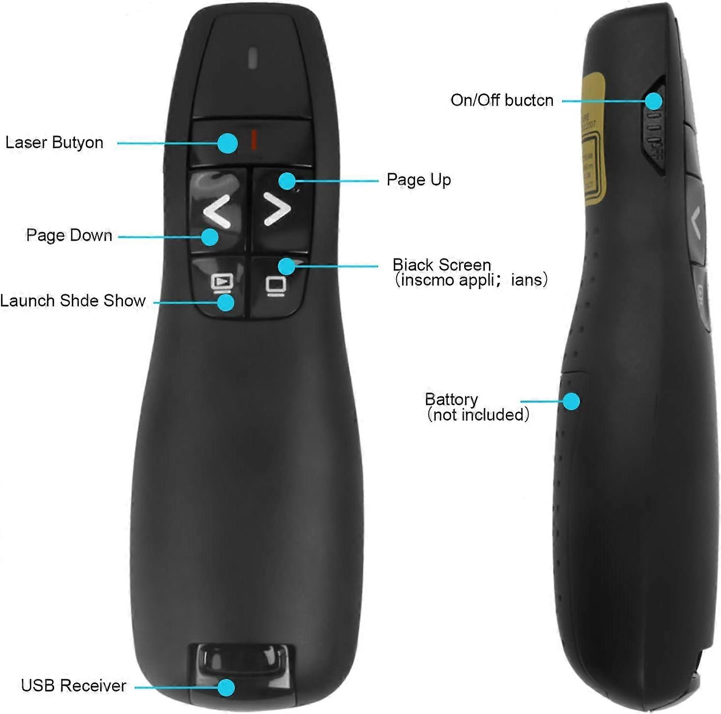 Wireless Presentation Remote Control, 2.4GHz/USB Receiver, Ergonomic Computer Remote Control, High Tech Wireless Conference Gadget, Perfect for Word/P