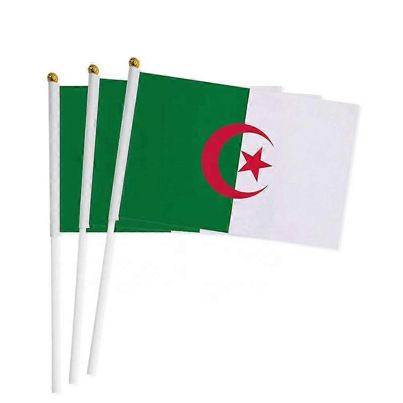 100pcs Algeria hand waving Flag 14*21cm Polyester Double Side Printing DZ Algeria Hand Flag with plastic flagpole