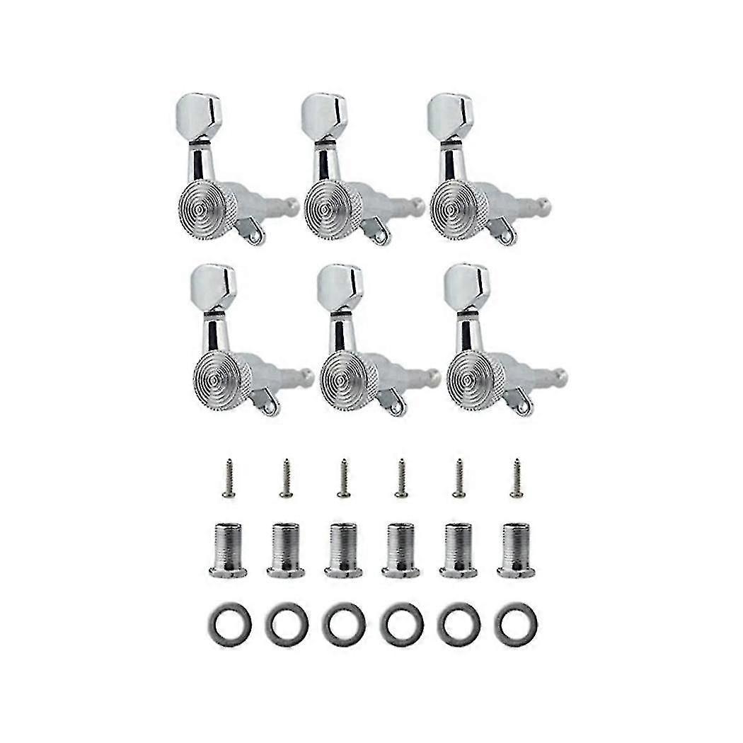 Silver 6r Locking Tuning Key Head Set Fully Enclosed Electric Wooden Guitar String Button