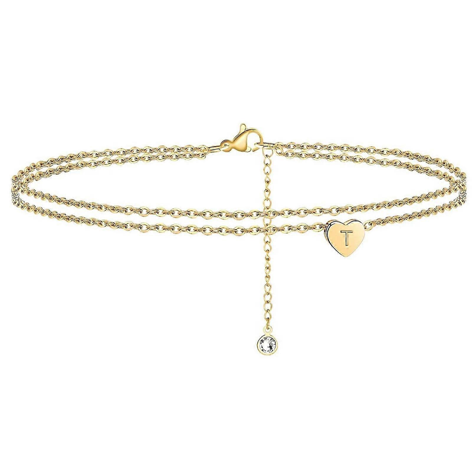 2022 جديد القلب الأولي الشاطئ أساور الكاحل للنساء، 14K الذهب المملوءة يدويا لذيذ طبقات الخلخال رسالة القلب الأولية الكاحل الأساور للنساء