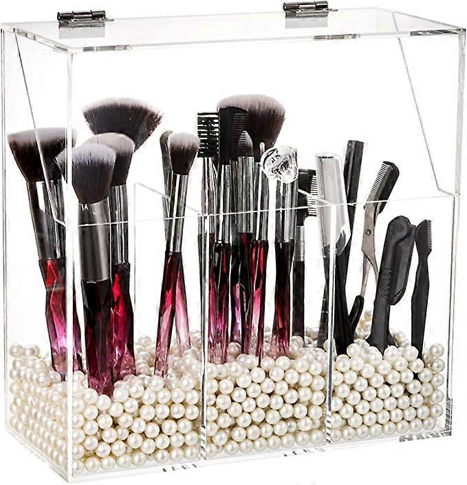 Portabrochas de maquillaje con tapa a prueba de polvo, perlas