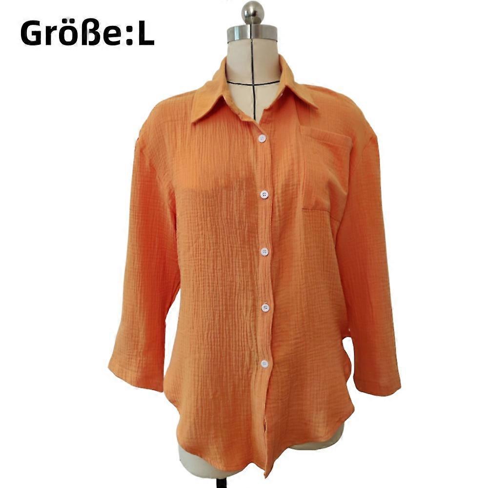 1pcs-loose solid color shirt-orange-L