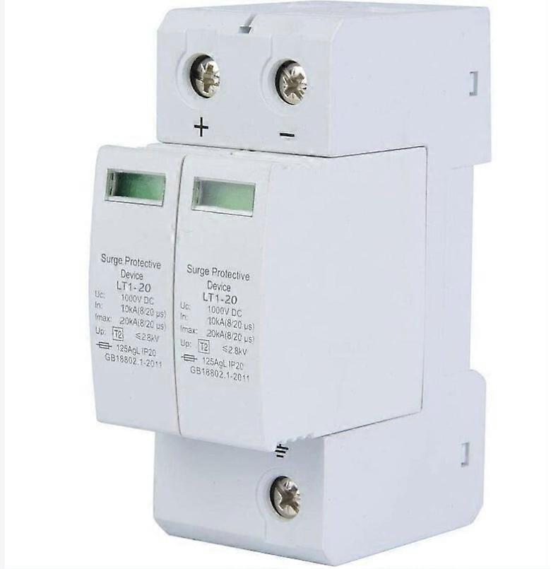 Surge Protective Device, 2P DC500V Photovoltaic Lightning Arrester on Guide Rail PC Flame Retardant Shell (2P 20KA)