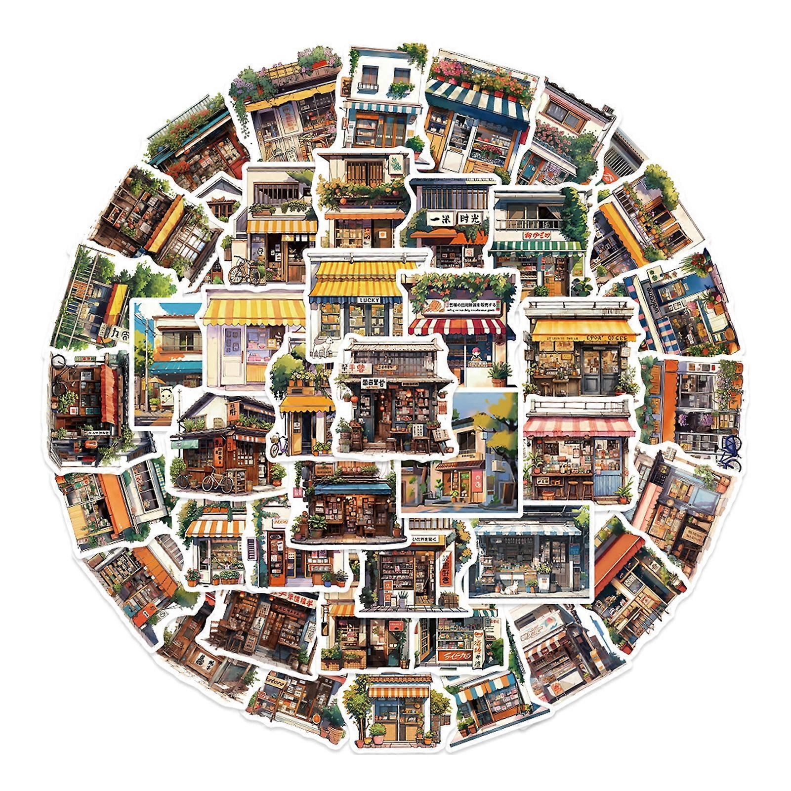 55Pcs Cartoon Sticker Street Convenience Store Retro Series Sticker for Phone Laptop Scrapbooking Skateboard