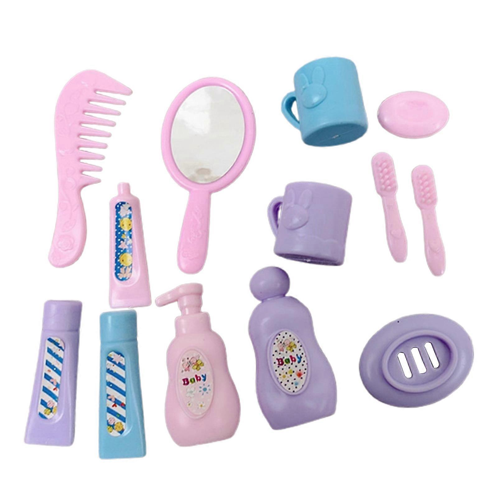 13Pcs/Set Dollhouse Miniature Toothpaste Mini Realistic Cute Dollhouse Pretend Play Toy Simulation Toothbrush Shampoo for Decoration KAESI