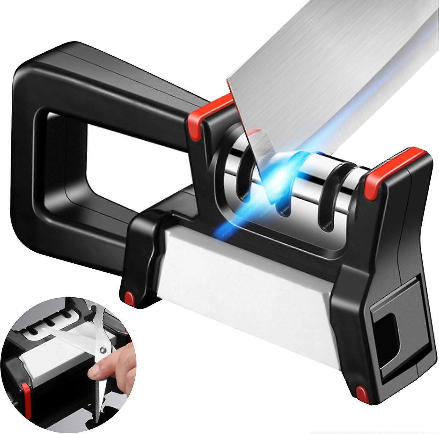 Knife Sharpener, Professional Knife Sharpener, 4 in 1 Kitchen Knife Sharpener with Non-Slip Base, Knife Sharpener