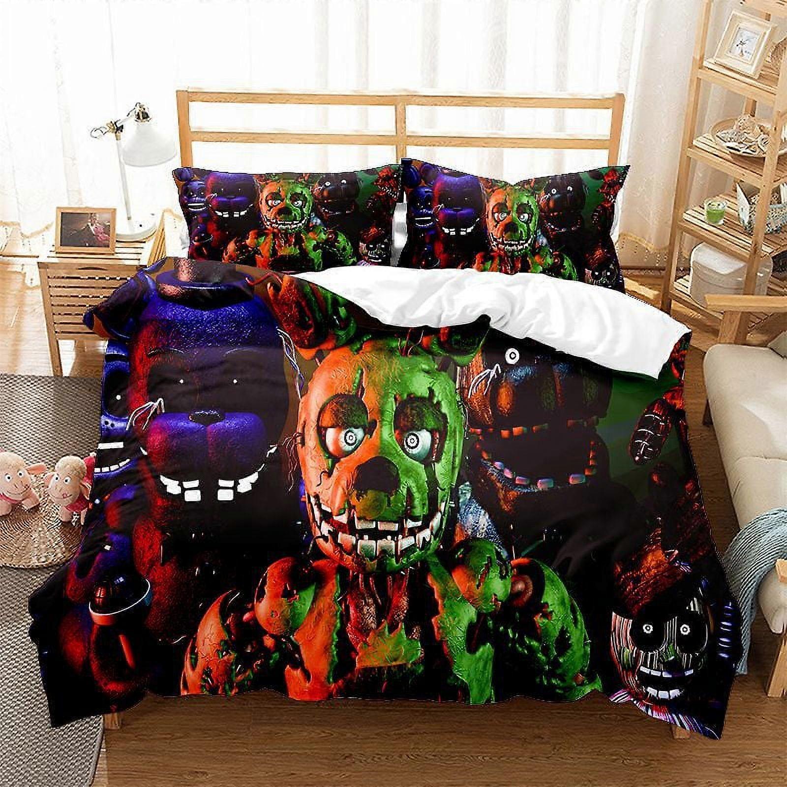 v5003  Bed Sheets Bedding Five_Nights_at_Freddy's 3 Pcs Comforter Set with 2 Pillowcases,Five_Nights_at_Freddy's Bedding Set Sheet Set for Kids Adults