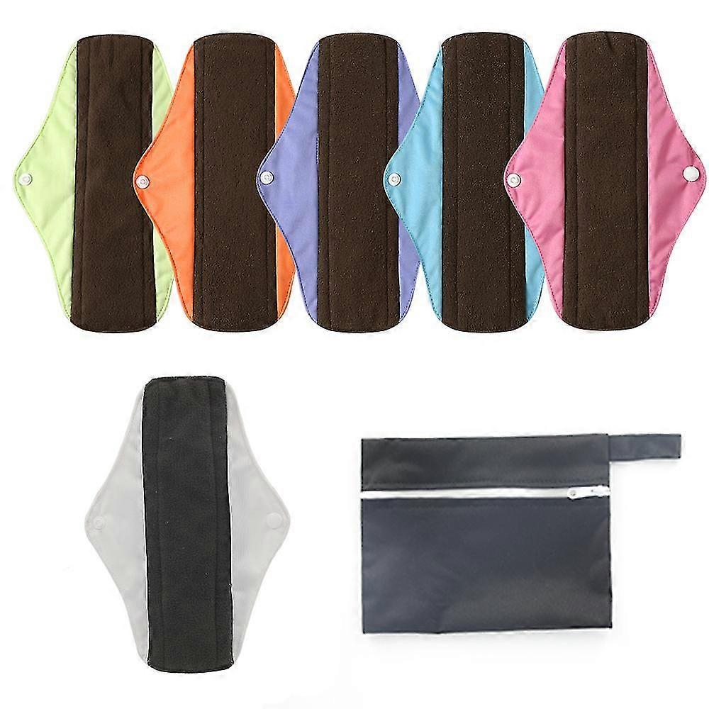 (random color) 5Pcs+bag Bamboo Reusable Sanitary Pads Washable Absorbent Cloth Menstrual Pads 30A