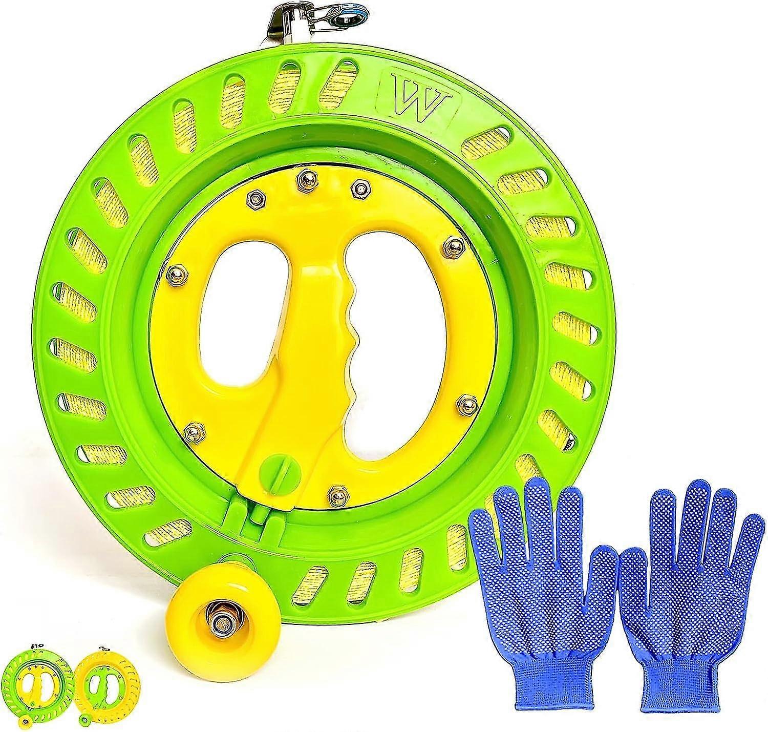 Kite String Reel, Kite String Spool,kite Line Winder 8.7inches Dia, Come With Lock & 1200 Feet Line(yellow And Green)