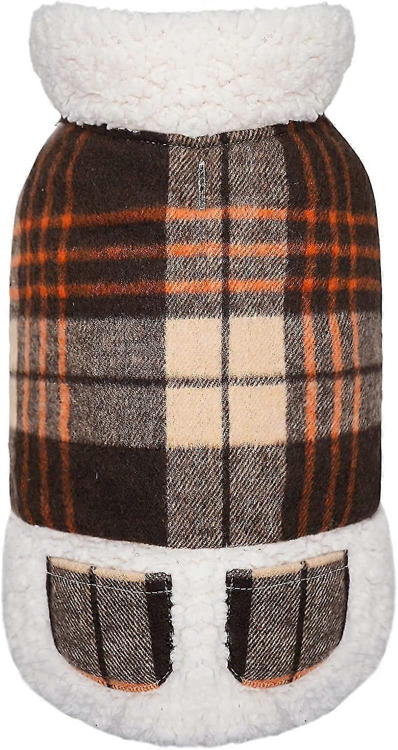Dog Jacket Checked Plaid With Leash Hole For Winter Windproof Sofr Warm Lined