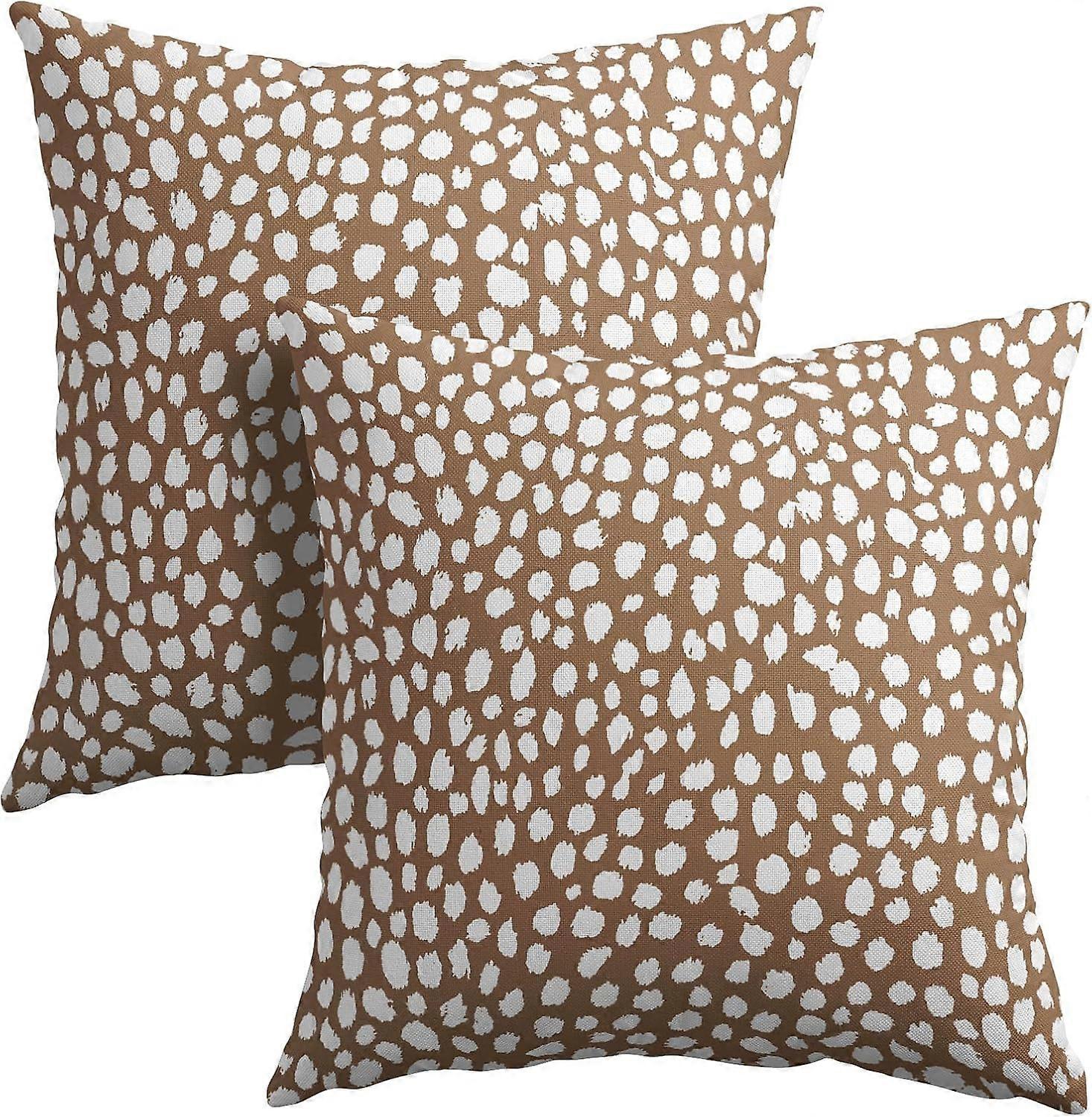 Brown Cream Dots Pillow Covers 20x20 Inches Boho Design Polka Dot Throw Pillow Case Set of 2 Modern Trendy Print Pillow Cover Cotton Linen Cushion Cov