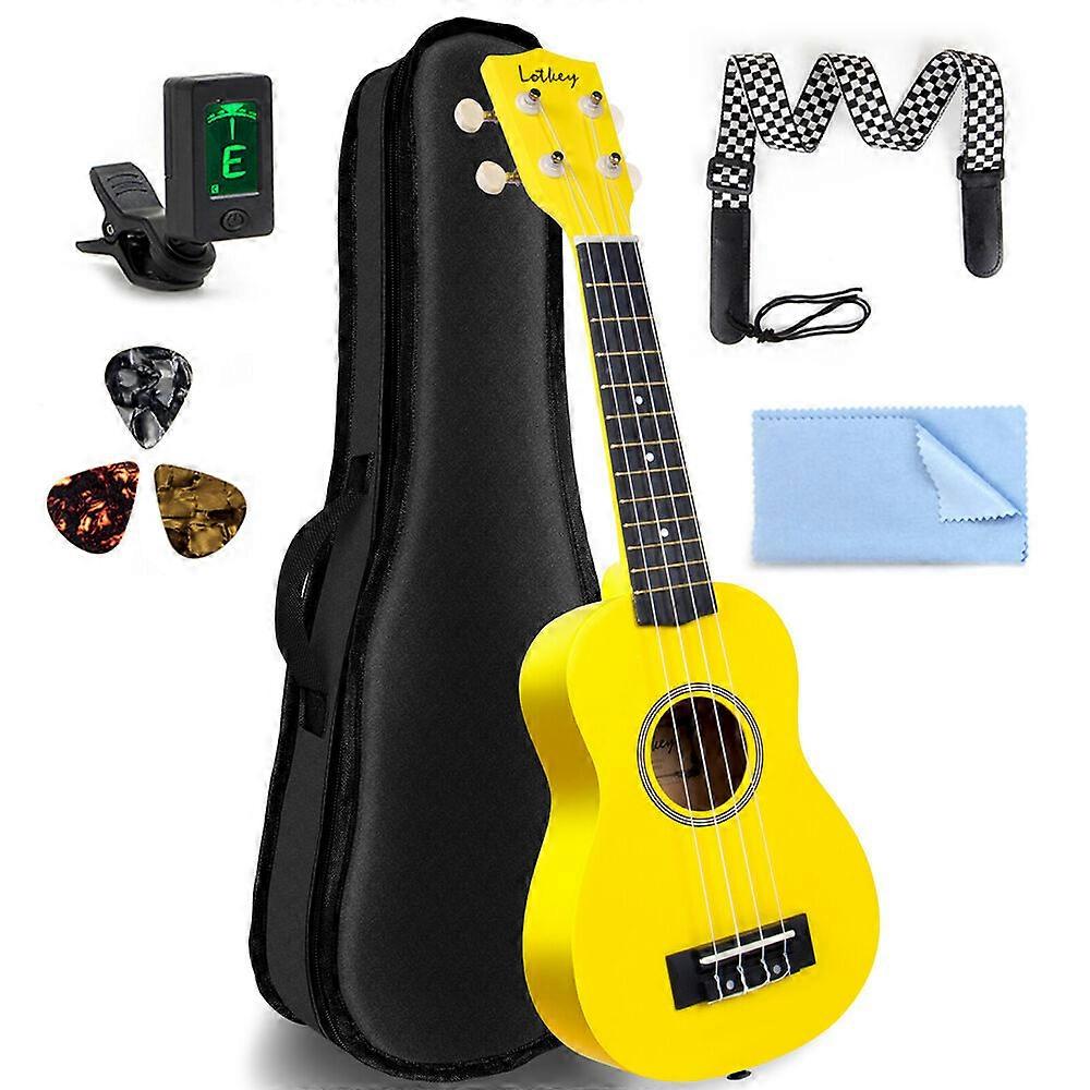 Soprano Ukulele 21 Inch Ukelele for Beginners Rainbow String Kit Yellow
